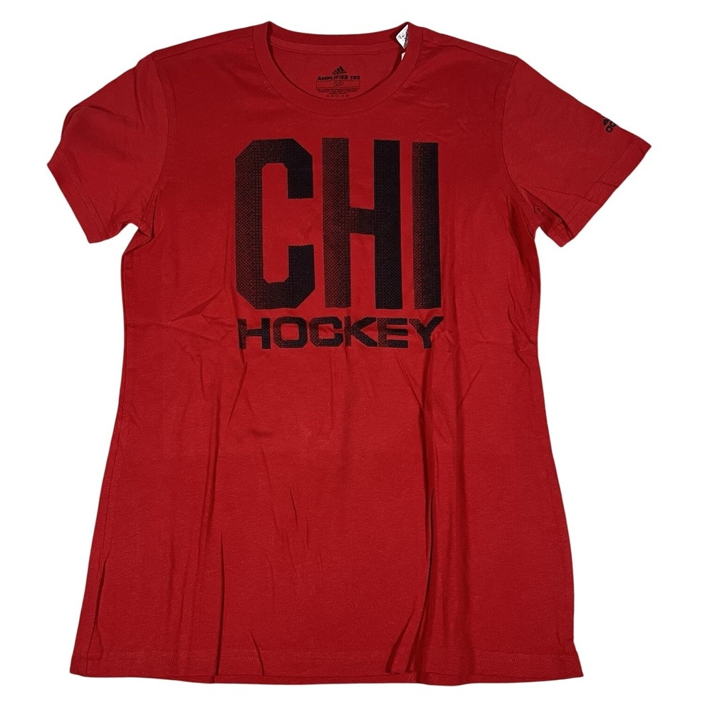 Adidas Women Chicago Blackhawks Hockey Amplifier Tee Red‎ Shirt Small